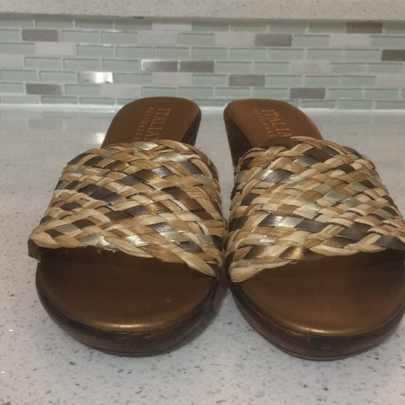 Italian Shoemaker Woven metallic wedge sandals slides - Picture 10 of 10
